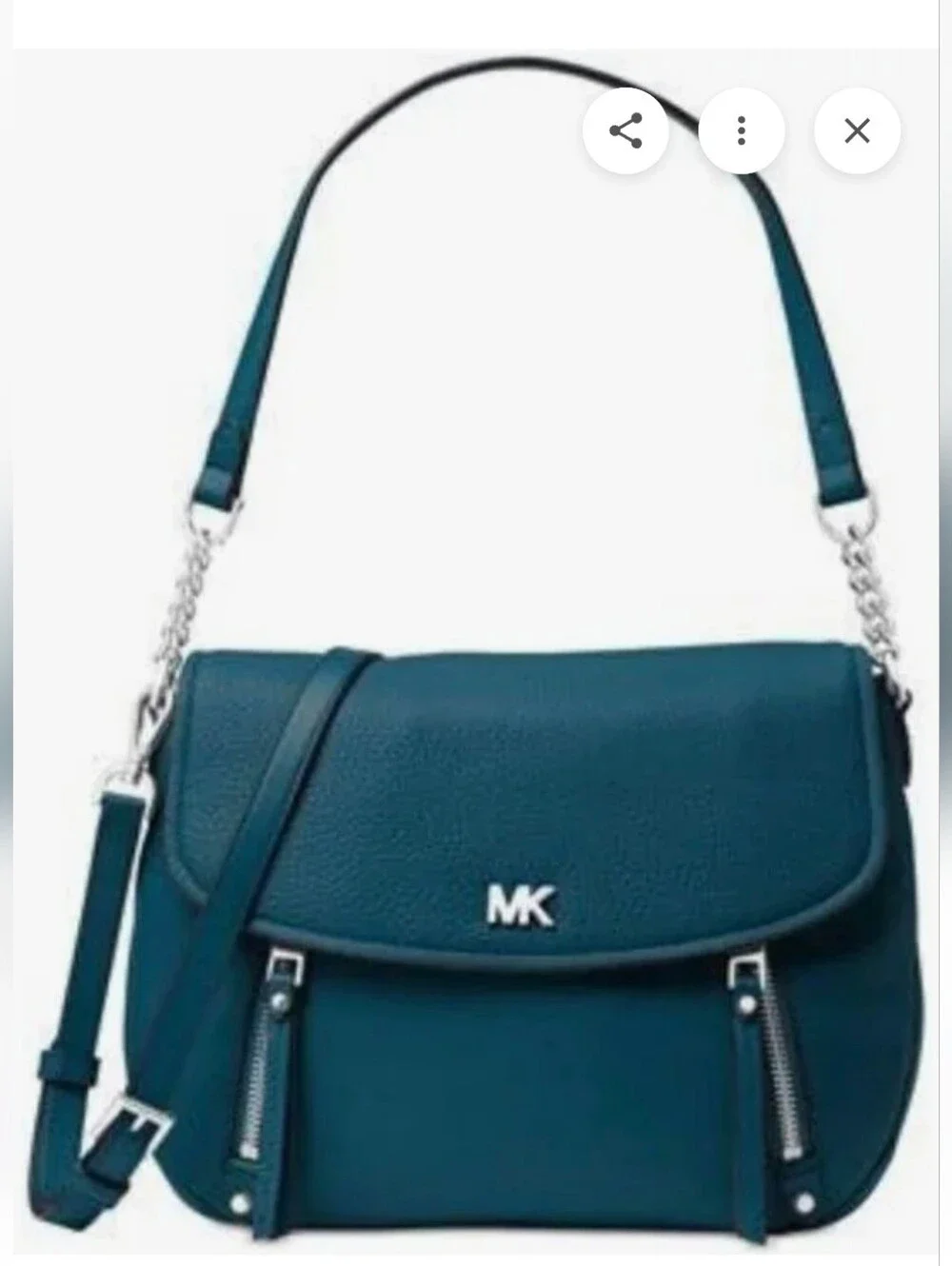 MICHAEL KORS Evie Luxe Teal Pebble Leather Flap Shoulder Bag Crossbody NWT
